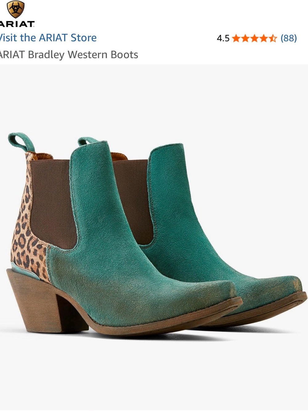 Ariat Green Suede Bradley Ankle Boots with Leopard Heel Accent
